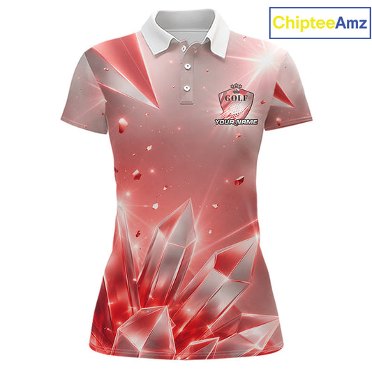 Women Golf Polo Shirt Custom Red-Diamond Crystal Golf Ball Custom Name Golf Shirts For Team NYN3157