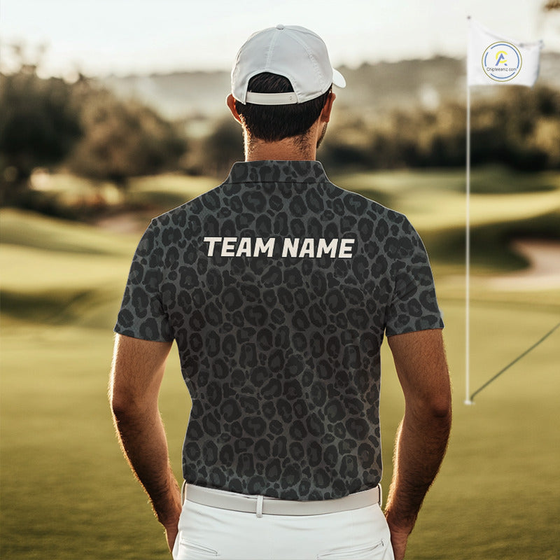 Black Leopard Mens Golf Polo Shirt Personalized Yellow Argyle Pattern Golf Team Outfits NYN3395