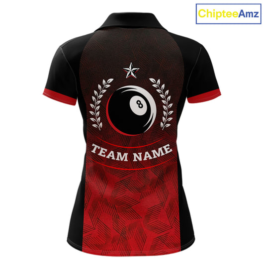 Black And Red 8 Ball Pool Women Billiard Polo & Quarter Zip Shirt Custom 8 Ball Billiard Team Jersey NYN2983