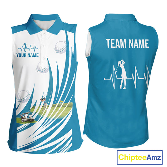 Women White And Blue Golf Shirts Sleeveless Golf Clothing Custom White Polo Golf Shirts, Gifts For The Golfer NYN2933