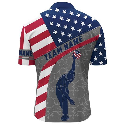 Camo US Flag Bowling Shirt Patritotic Bowling Team Jersey 1/4 Zip Bowling Shirt for Men QZT256