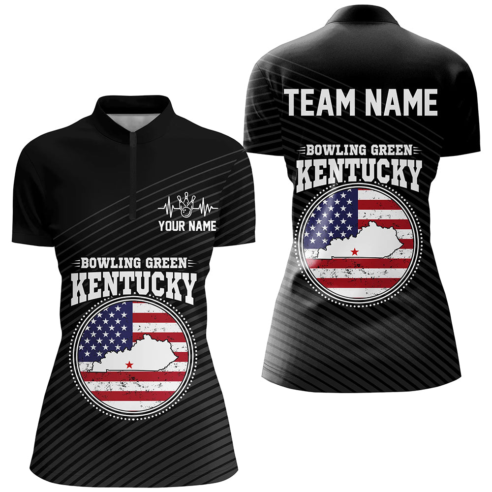 Custom Bowling Green Kentucky for Women, 1/4 Zip Bowling Shirts, Team Shirt Bowling Pin And Ball QZT303