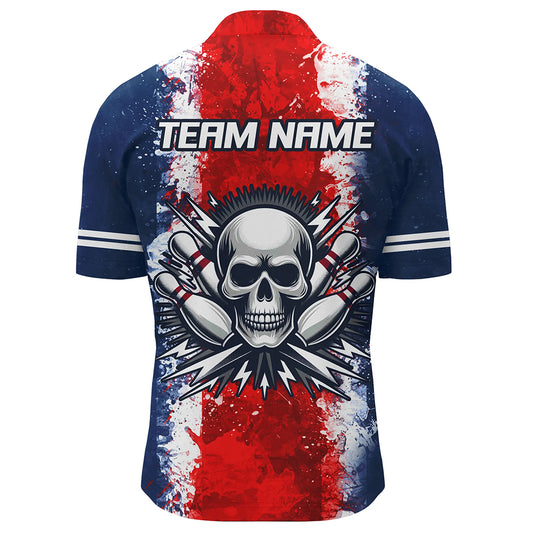 Personalized Bowling Shirt for Men Skull Bowling Jersey US Flag Bowling 1/4 Zip Shirt Unisex QZT269