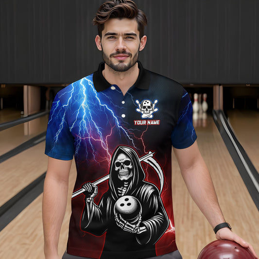 Thunder Bowling Shirt| Grim Reaper Bowling Jersey, Custom Bowling for Men Polo Bowling Shirt QZT405