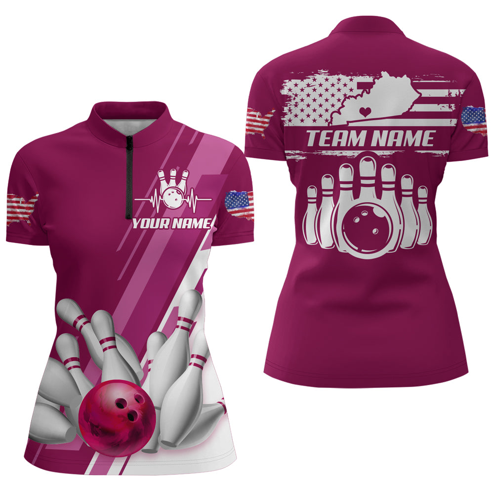 Custom Bowling Green Kentucky for Women, 1/4 Zip Bowling Shirts, Team Shirt Bowling Pin And Ball QZT305