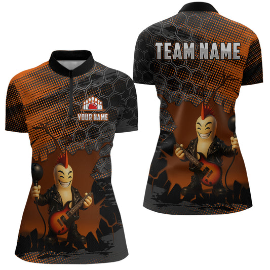 Bowling Pin Rocker Shirt for Women Music Bowlwing Team Leage Polo & Quarter-Zip Bowling Jersey QZT719