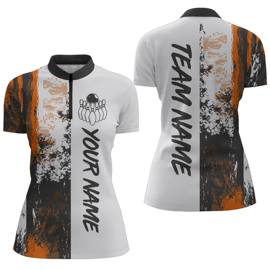 Camo 3D Bowling Shirts Women Custom Bowling Team Jersey Quarter Zip Multicolor QZT469