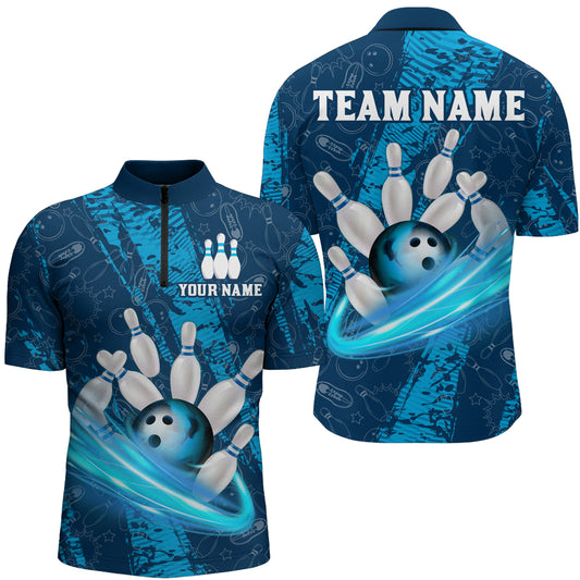 Custom Men 3D Bowling Shirts Bowling Team Jersey 1/4 Zip Bowlers Gifts Multicolor QZT473