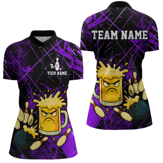 Custom Purple Funny Beer Bowling Shirt Team Bowling League Jersey for Women Bowling Outfit QZT767