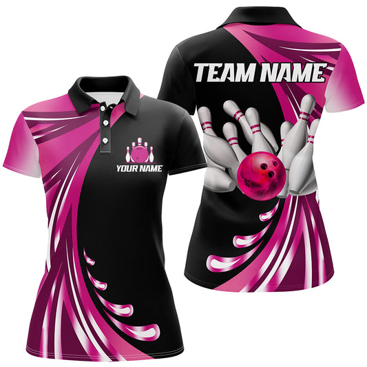 Personalized Pink Bowling Team Jersey For Men & Women Custom Bowling Polo Shirt BDT457