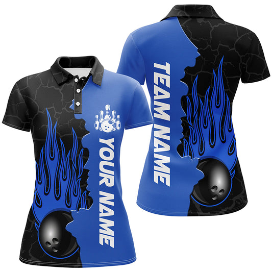 Blue Flame Bowling Polo Shirts Men & Women Custom Bowling Team League Jerseys BDT471