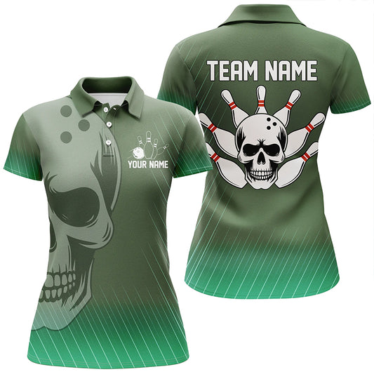 Green Skull Bowling Shirts Men & Women Custom Polo Bowling Team Jersey Unisex BDT484