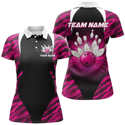 Pink Camo Bowling Shirts Men Women Bowling Jersey Unisex Custom Polo Bowling Team Shirt BDT597