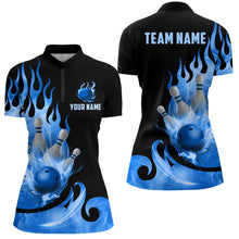 Load image into Gallery viewer, Custom Black & Blue Bowling Shirts For Men & Women Flame Bowling Team Jersey Quarter-Zip BDT536