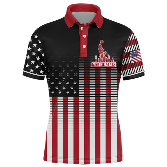 American Bowling Jersey Men Custom Black Bowling Polo Shirt Team Patriot Bowling Shirt BDT317