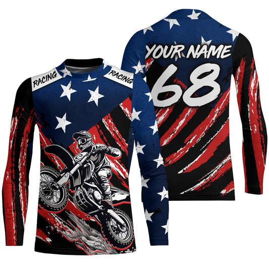 American Flag MX Jersey Custom UPF30+ Adult&Youth Dirt Bike Off-Road Shirt Motorcycle Long Sleeve PDT702