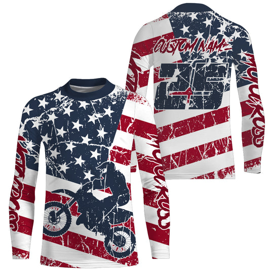 Personalized Motocross Jersey Kid Men UPF30+ American Flag Dirt Bike Shirt MX Off-Road Motorcycle PDT621