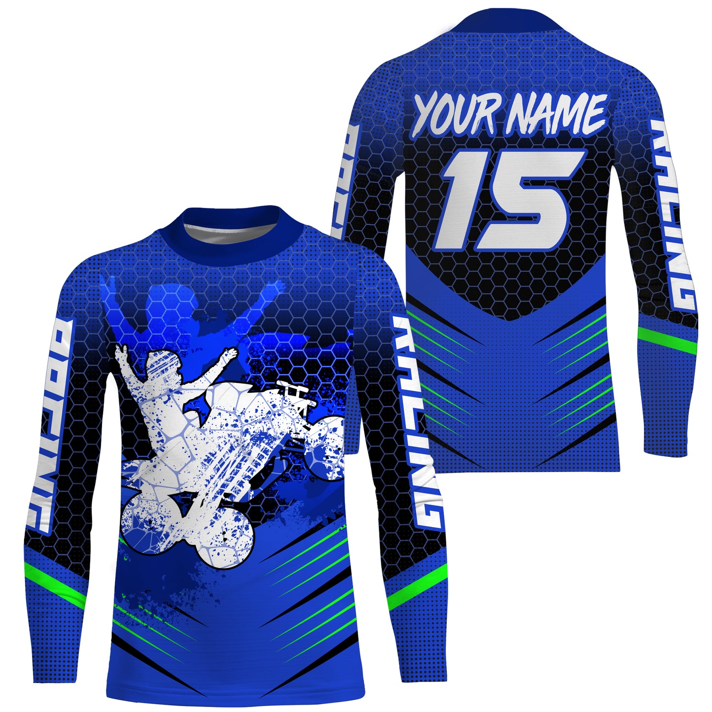 Blue ATV Motocross Jersey UPF30+ Custom Adult Youth Quad Bike Off-Road Jersey MX Shirt Freestyle PDT646