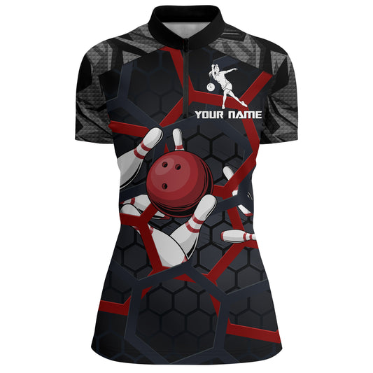Custom Bowling Quarter-Zip Shirt For Women Camo Bowling Jersey 1/4 Zip Bowling Team League Shirts BDT199