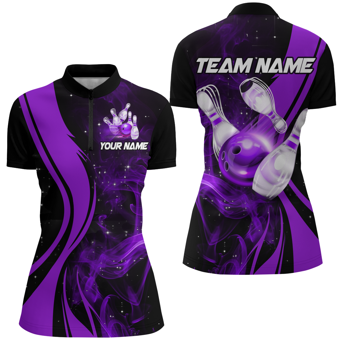 Purple Bowling Shirt Personalized Men & Women Bowling Team Jersey Bowling 1/4 Zip Shirts BDT570
