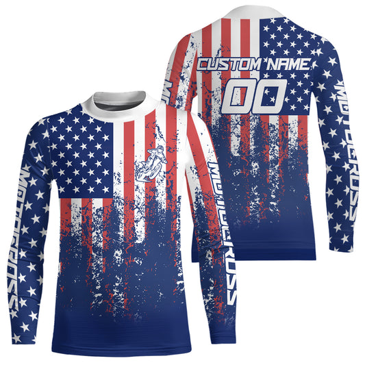 American Flag Motocross Jersey Custom Patriotic Dirt Bike Shirt for Kid Men Women XM332