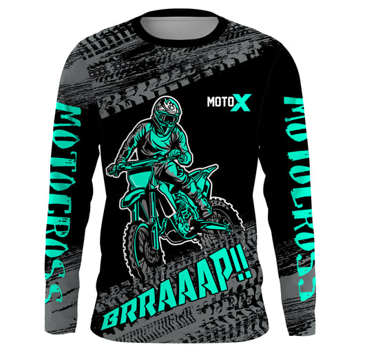 Motocross Jersey Kid Men Dirt Bike Racing Shirt Upf30+ Off-road Motorcycle Jersey Turquoise XM202