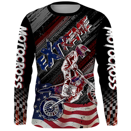 American Flag Motocross Jersey UPF30+ Youth Dirt Bike Shirt Patriotic Extreme MX Racing Shirt XM123