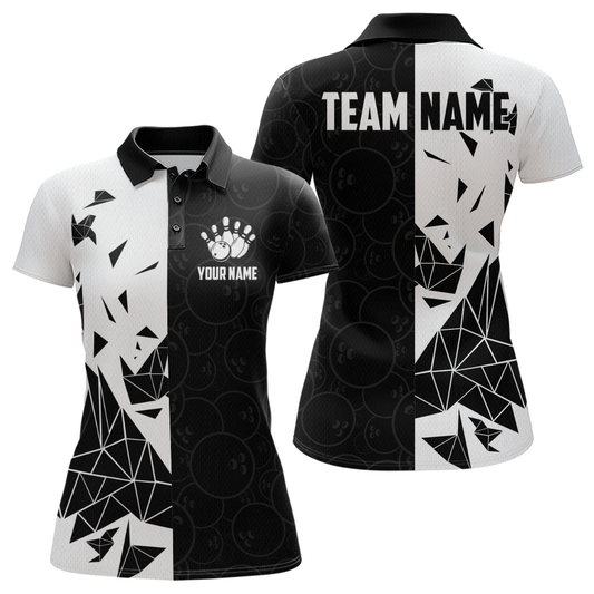 Black & White Bowling Shirts for Women Men Custom Team Bowling Polo&1/4 Zip Shirt MBL174