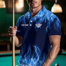 Load image into Gallery viewer, Blue Flaming 8 Ball Pool Shirts Men Billiard Polo & 1/4 Zip Shirts Billiard Team Jerseys NNT10