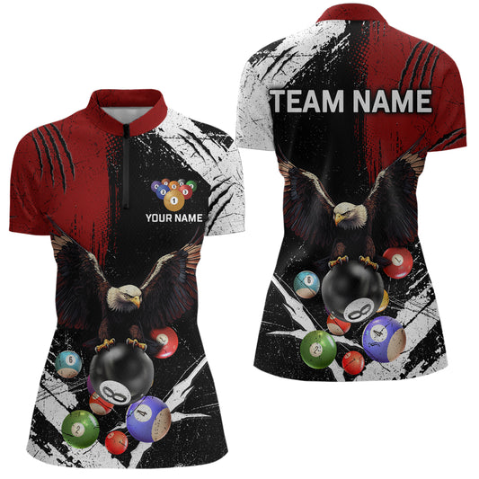 Eagle Custom Red Billiard Team Shirts For Women Bowling League Polo & 1/4 Zip Shirt NNT20
