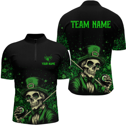 St Patrick Day Funny Skull Ball Billiards Shirt Men Polo & 1/4 Zip Shirts Billiard Team NNT23