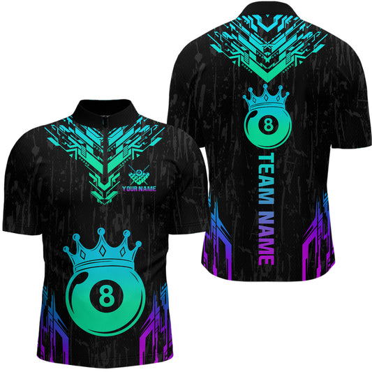 Custom Black Neon 8 Ball Crown Billiard Shirts for Men and Team Polo & 1/4 Zip Shirts NNT48