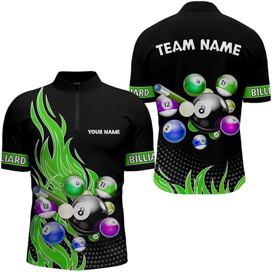 Custom Green Flame Billiard Shirts for Men Billiard Team Jerseys Polo & 1/4 Zip Shirts NNT45