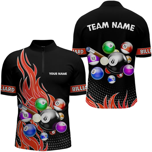 Custom Red Flame Billiard Shirts for Men Billiard Team Jerseys Polo & 1/4 Zip Shirts NNT45