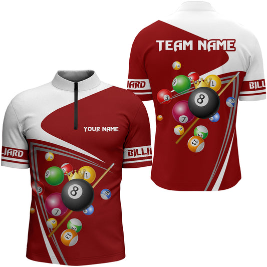 Custom Red 8 Ball Crown Billiard Shirt Billiard Jersey for Men Billiard Gifts Polo & 1/4 Zip NNT 87