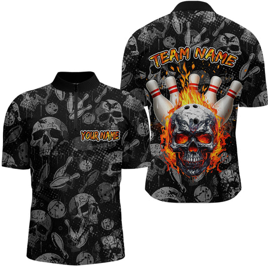 Men Skull Custom Bowling Team Shirts Unisex Bowling Men Short Sleeve Polo & Quarter-Zip HNT42