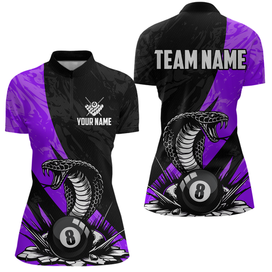 Custom Purple Cobra Snake 8 Ball Pool Billiard Shirts for Women Team Polo & 1/4 Zip Shirts NNT57