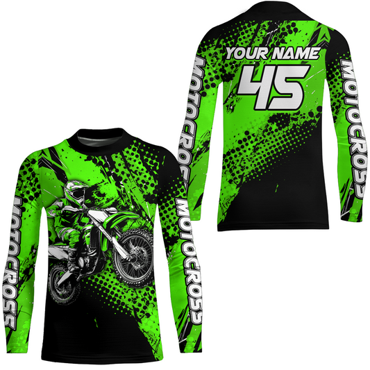 Green Youth Motocross Shirts Custom Racing Dirt Bike Jersey Kid Men Women UPF30+ DNT18