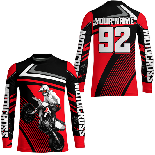 Custom Red Youth Motocross Racing Jersey UPF30+ Motorcycle Shirt Dirt Bike Jersey Men Women DNT86