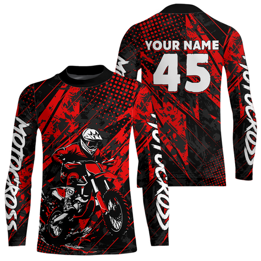 Red Youth Motocross Shirts Custom Dirt Bike Racing Jersey for Kid Men Women UPF30+ DNT19
