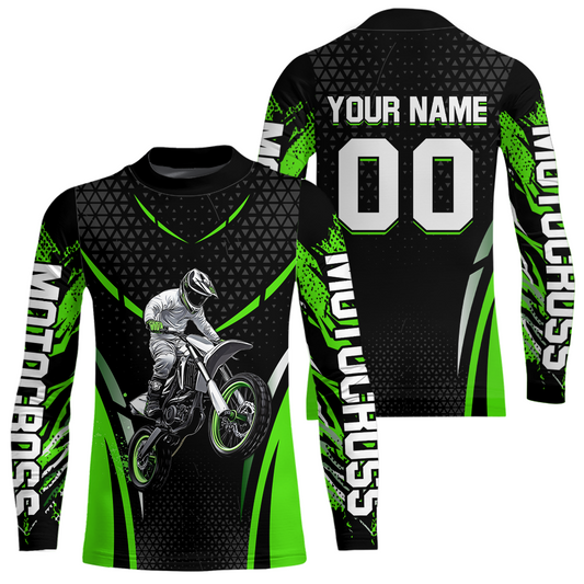 Green Motocross Jersey UPF30+ Youth Motorcycle Shirt Dirt Bike Jersey Kid Men Women DNT53