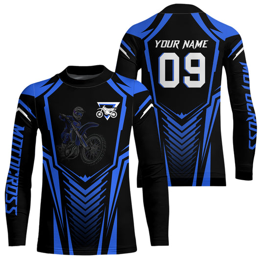 Adult&Kid Custom Motocross Jersey Blue UPF30+ MX Racing Biker Off-road Dirt Bike Racewear| CTP49