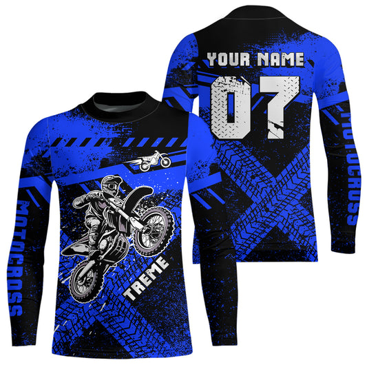 Adult&Kid Custom Blue Motocross Jersey for Men Women Upf30+ Extreme Dirt Bike Shirt| CTP75