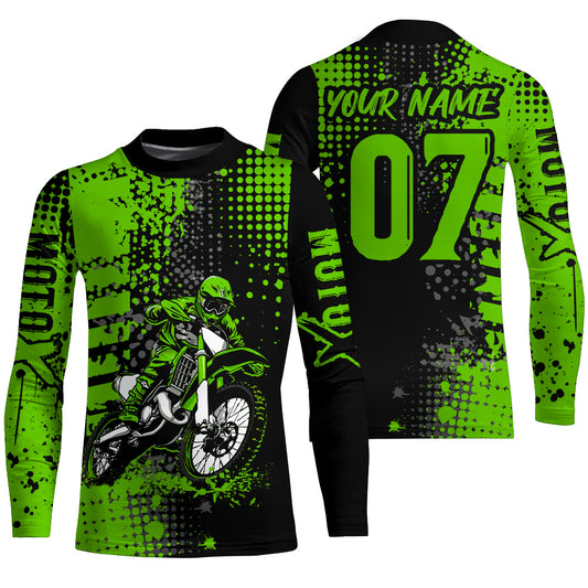 Adult&Kid Green Custom Dirt Bike Jersey Motocross Jersey Upf30+ Motocross Shirt| CTP73