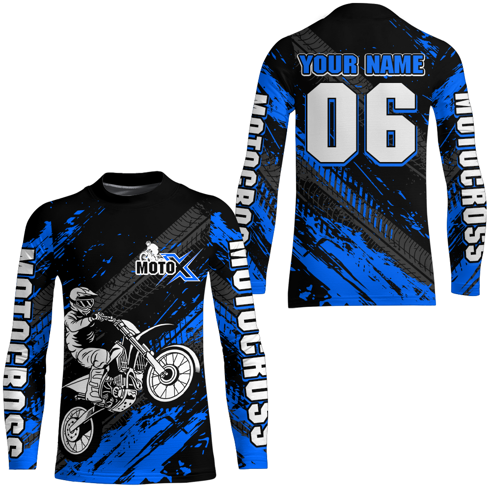 Blue Motocross Jersey Upf30+ Custom Dirt Bike Jersey Mens Women Off-Road Jersey Adult&Kid| CTP48