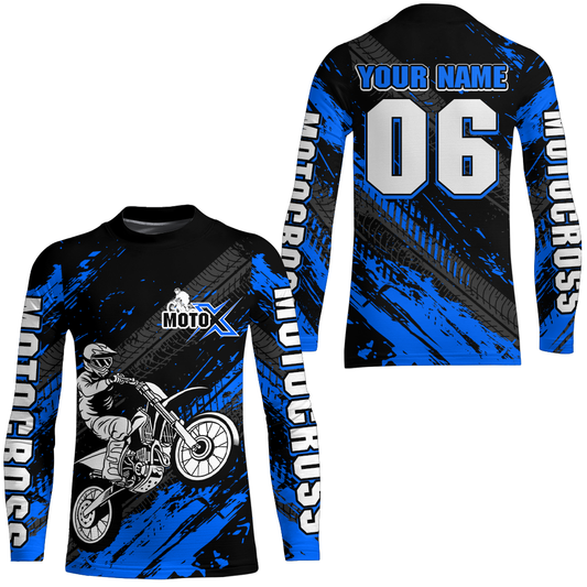 Blue Motocross Jersey Upf30+ Custom Dirt Bike Jersey Mens Women Off-Road Jersey Adult&Kid| CTP48