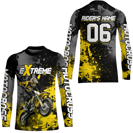 Adult&Kid yellow custom dirt bike jersey motocross jersey mens women extreme motocross shirt| CTP08
