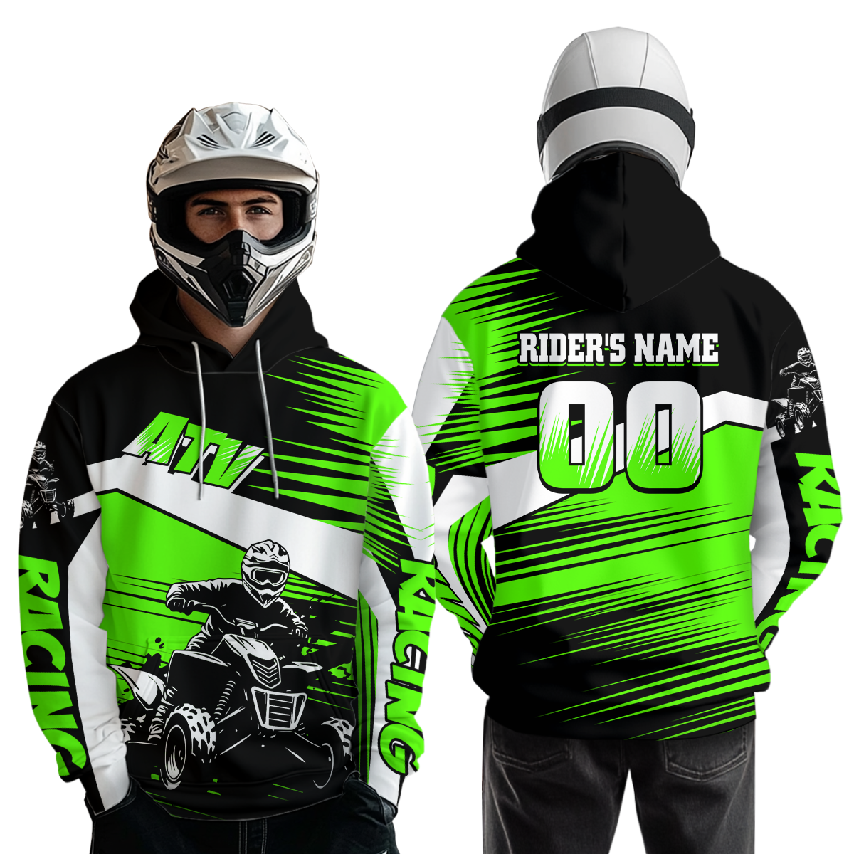 Custom Green ATV Motocross Hoodie Jersey Kids Youth Quad Racing Hoodie Shirt For Men Women NHN001