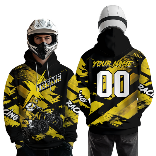 Personalized Atv Motocross Hoodie For Adult&Kid Upf30+ Yellow Quad Bike Shirt Off-Road Atv Mx Racing NHN012
