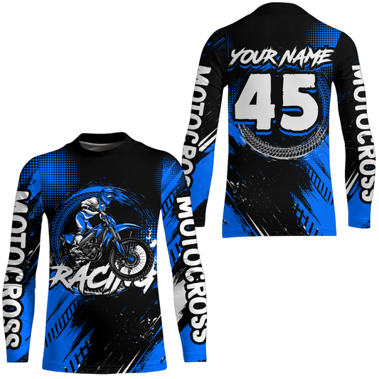 Custom Dirt Bike Blue Jersey Motocross Jersey Upf30+ Mens Women Motocross Shirt| CTP22